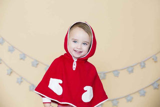 Holiday Girls Sweater Poncho, Red with Accent White Mittens Baby & Toddler Outerwear