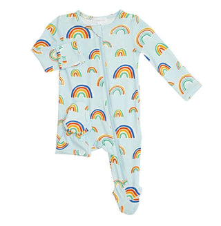 Bamboo Zipper Footie - Blue Rainbows Baby & Toddler Sleepwear