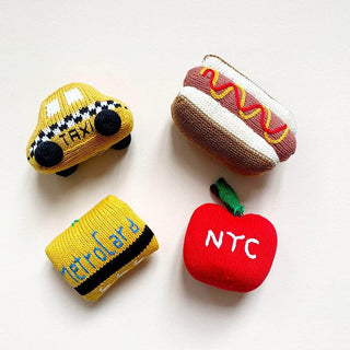 New York City Baby Gift Set - Organic Newborn Toy Rattles | Taxi, Metro Card, Hot Dog & Apple NYC Gifts Baby Gift Sets