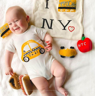 New York City Baby Gift Set - Organic Newborn Toy Rattles | Taxi, Metro Card, Hot Dog & Apple NYC Gifts Baby Gift Sets