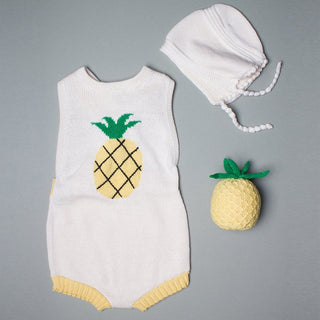 Organic Baby Gift Set - Handmade Newborn Romper, Bonnet Hat & Rattle Toy | Pineapple Baby Gift Sets Baby Gift Sets