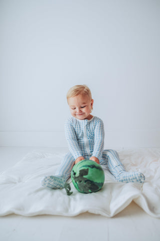 Bamboo Footie with 2-Way Zipper - Seaside Blue Gingham