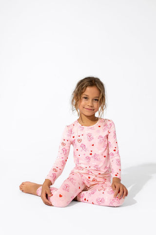 Bellabu Bear Girl's Bamboo Long Sleeve Pajama Set - PAW Patrol Valentine's Pink 