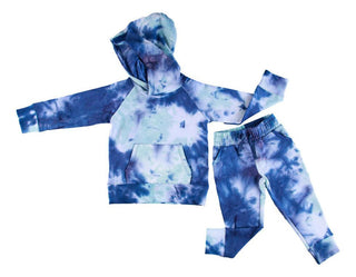 Birdie Bean Bamboo Long Sleeve Hoodie and Jogger Outfit Set - Navy & Aruba Tie-Dye