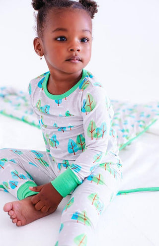 Bamboo Long Sleeve Pajama Set - Vail Ribbed (Winter Trees) Birdie Bean