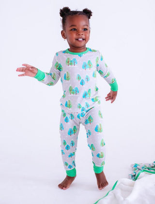 Bamboo Long Sleeve Pajama Set - Vail Ribbed (Winter Trees) Birdie Bean