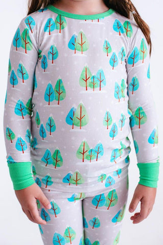 Bamboo Long Sleeve Pajama Set - Vail Ribbed (Winter Trees) Birdie Bean