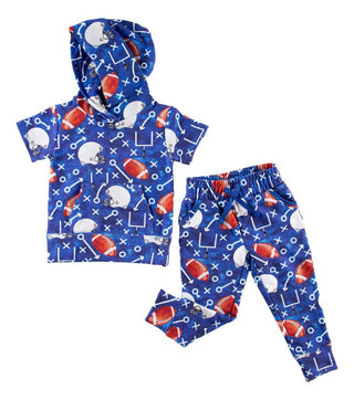 Birdie Bean Boy's Bamboo Short Sleeve Hoodie and Pants Outfit Set - Troy (Football)