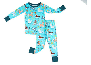 Boy's Bamboo Long Sleeve Pajama Set - Toby (Horses) Baby & Toddler Sleepwear