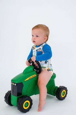 Birdie Bean Boys Long Sleeve T-Shirt Bubble Romper - Billy Trucks and Tractors