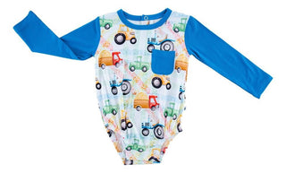 Birdie Bean Boys Long Sleeve T-Shirt Bubble Romper - Billy Trucks and Tractors