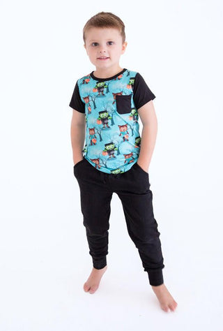 Boy's Bamboo Pocket T-Shirt - Jasper (Monsters and Werewolves) Birdie Bean