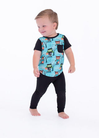 Boy's Bamboo Pocket T-Shirt - Jasper (Monsters and Werewolves) Birdie Bean