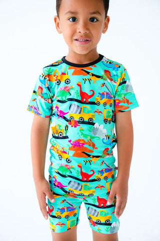 Birdie Bean Boy's Short Sleeve Pajama Set with Shorts - Robby (Dinos & Construction)