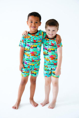 Birdie Bean Boy's Short Sleeve Pajama Set with Shorts - Robby (Dinos & Construction)