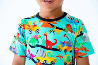 Birdie Bean Boy's Short Sleeve Pajama Set with Shorts - Robby (Dinos & Construction)