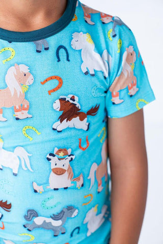 Birdie Bean Boy's Short Sleeve Pajama Set with Shorts - Toby (Horses)