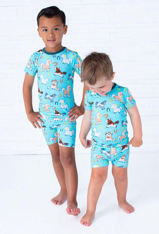 Boy's Bamboo Short Sleeve Pajama Set with Shorts - Toby (Horses) Baby & Toddler Sleepwear