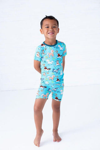 Boy's Bamboo Short Sleeve Pajama Set with Shorts - Toby (Horses) Baby & Toddler Sleepwear