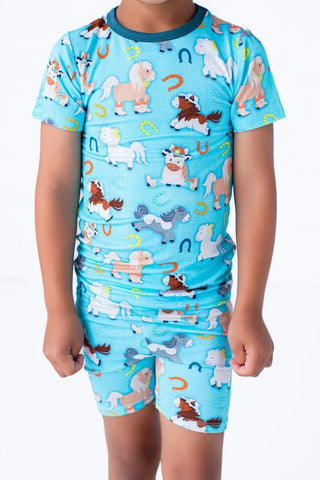 Boy's Bamboo Short Sleeve Pajama Set with Shorts - Toby (Horses) Baby & Toddler Sleepwear