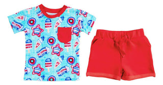 Boy's Bamboo Short Sleeve T-Shirt and Shorts Outfit Set - Liberty (Pool Floats) Baby & Toddler Outfits