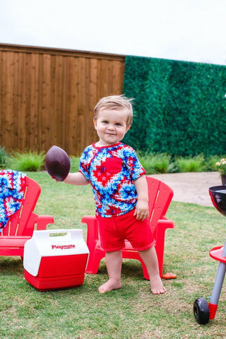 Boy's Bamboo Short Sleeve T-Shirt and Shorts Outfit Set - Maverick (Patriotic Tie Dye) Baby & Toddler Outfits