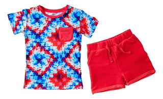 Birdie Bean Boys Short Sleeve T-Shirt and Shorts Outfit Set - Maverick Patriotic Tie Dye