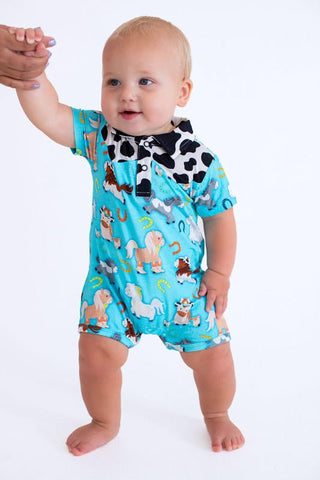 Boy's Bamboo Shortie Romper - Toby (Horses) Birdie Bean