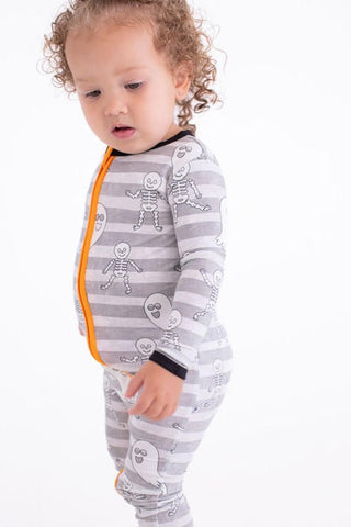 Bamboo Convertible Footie Romper - Georgie (Stripes with Ghosts and Skeleton) Glow-in-the-Dark Birdie Bean