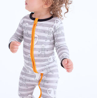 Bamboo Convertible Footie Romper - Georgie (Stripes with Ghosts and Skeleton) Glow-in-the-Dark Birdie Bean