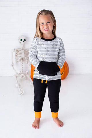 Birdie Bean Crewneck Sweatshirt - Georgie (Stripes with Ghosts and Skeleton) Glow-in-the-Dark