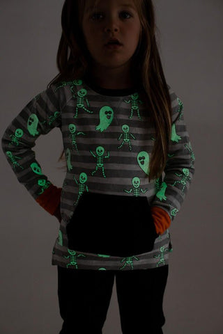 Birdie Bean Crewneck Sweatshirt - Georgie (Stripes with Ghosts and Skeleton) Glow-in-the-Dark