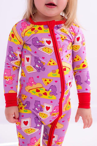 Birdie Bean Girl's Bamboo Convertible Footie Romper - Care Bears Pizza Valentine 