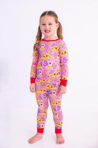 Birdie Bean Girl's Bamboo Long Sleeve Pajama Set - Care Bears Pizza Valentine 