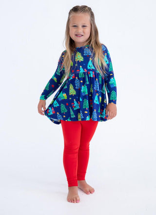 Birdie Bean Girl's Bamboo Long Sleeve Peplum Top and Pants Outfit Set - Kevin (Christmas Trees)