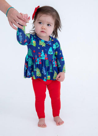 Birdie Bean Girl's Bamboo Long Sleeve Peplum Top and Pants Outfit Set - Kevin (Christmas Trees)