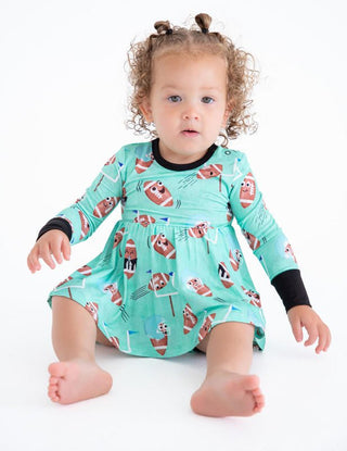 Birdie Bean Girl's Bamboo Long Sleeve Twirl Bodysuit Dress - Elliot (Football)