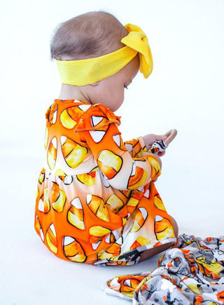 Birdie Bean Girls Long Sleeve Bubble Romper - Binx Candy Corn