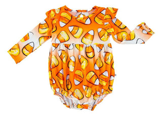 Birdie Bean Girls Long Sleeve Bubble Romper - Binx Candy Corn