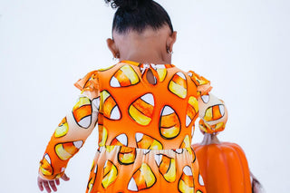 Birdie Bean Girls Long Sleeve Bubble Romper - Binx Candy Corn