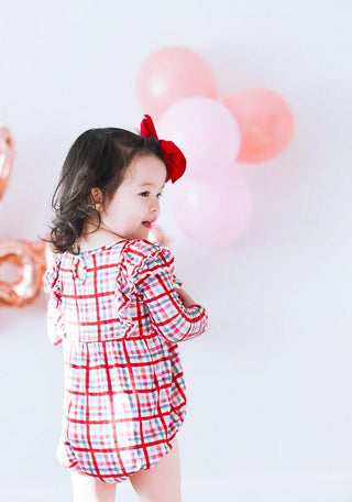 Girl's Bamboo Long Sleeve Bubble Romper - Red Gingham (Rowan) Baby One-Pieces