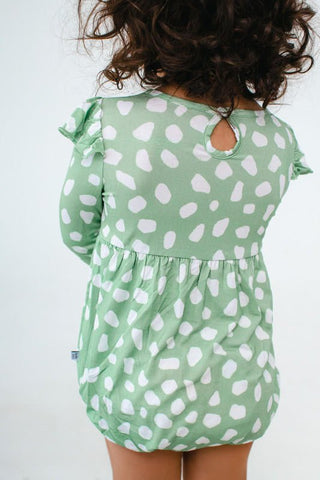 Birdie Bean Girls Long Sleeve Bubble Romper - Willow Deer Dots