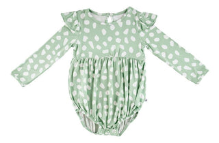 Birdie Bean Girls Long Sleeve Bubble Romper - Willow Deer Dots