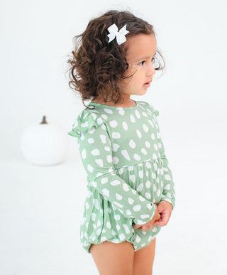 Birdie Bean Girls Long Sleeve Bubble Romper - Willow Deer Dots