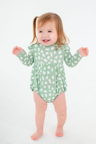 Birdie Bean Girls Long Sleeve Bubble Romper - Willow Deer Dots