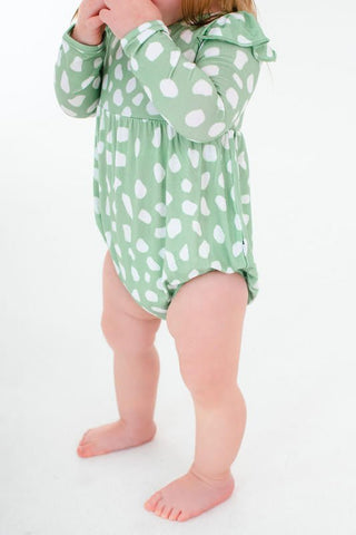 Birdie Bean Girls Long Sleeve Bubble Romper - Willow Deer Dots