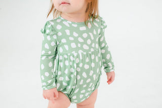 Birdie Bean Girls Long Sleeve Bubble Romper - Willow Deer Dots