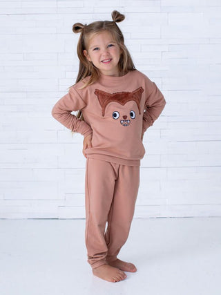 Girl's Bamboo Long Sleeve Crewneck Sweatshirt and Pants Outfit Set - Werewolf Furry Birdie Bean