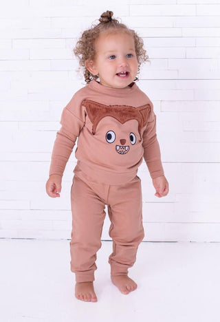 Girl's Bamboo Long Sleeve Crewneck Sweatshirt and Pants Outfit Set - Werewolf Furry Birdie Bean