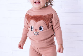 Girl's Bamboo Long Sleeve Crewneck Sweatshirt and Pants Outfit Set - Werewolf Furry Birdie Bean